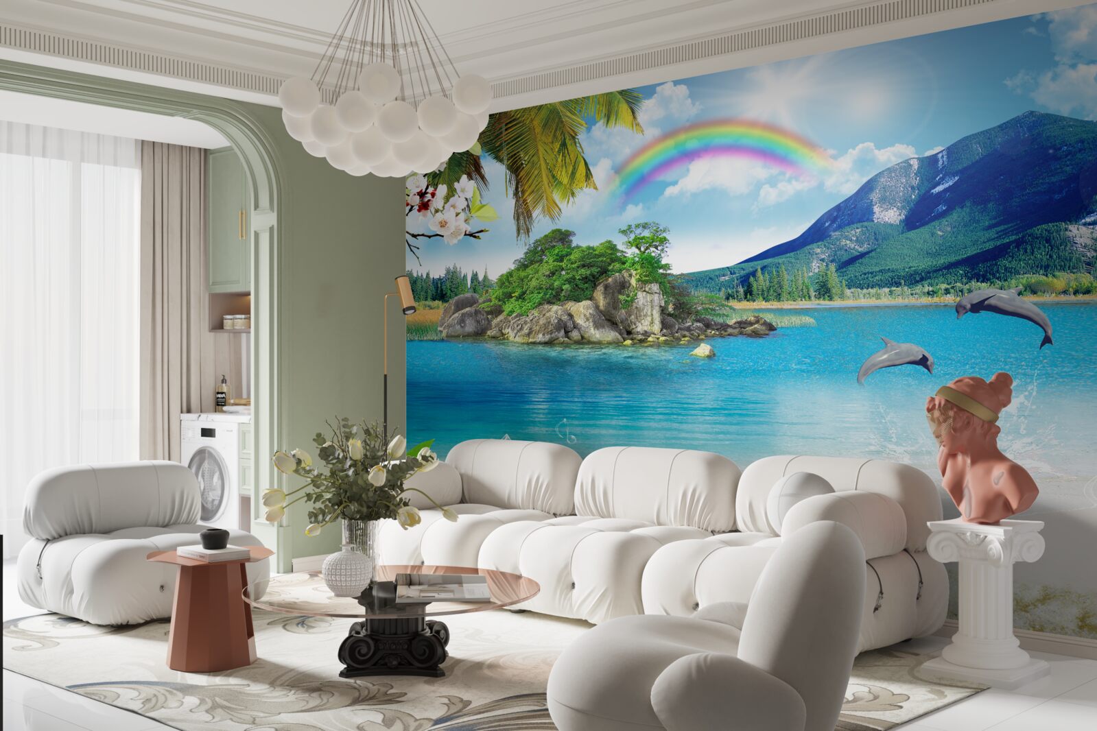 Fototapet un curcubeu strălucește pe țărmul mării