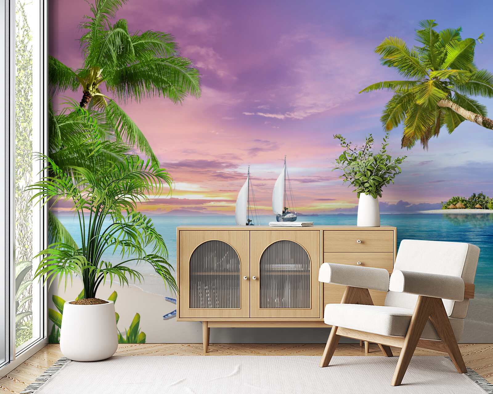 Fototapet iahturi cu vele lângă țărmul mării