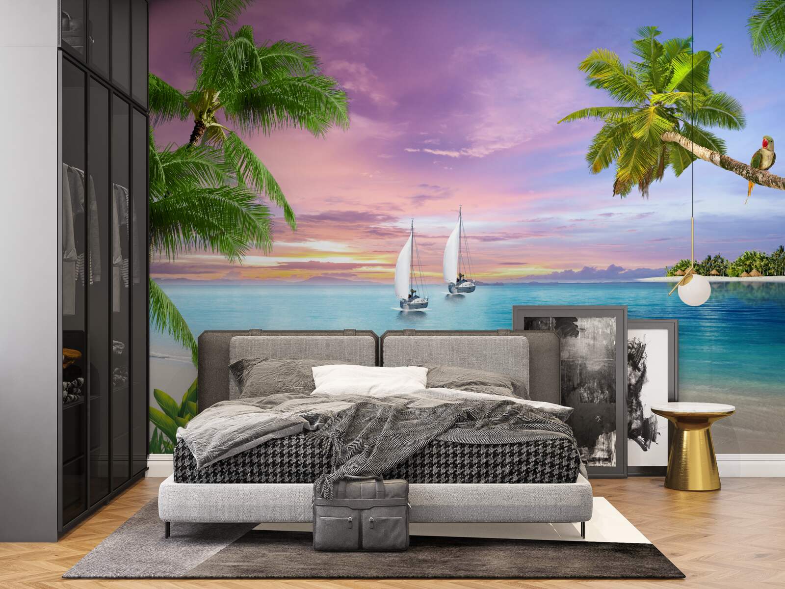 Fototapet iahturi cu vele lângă țărmul mării