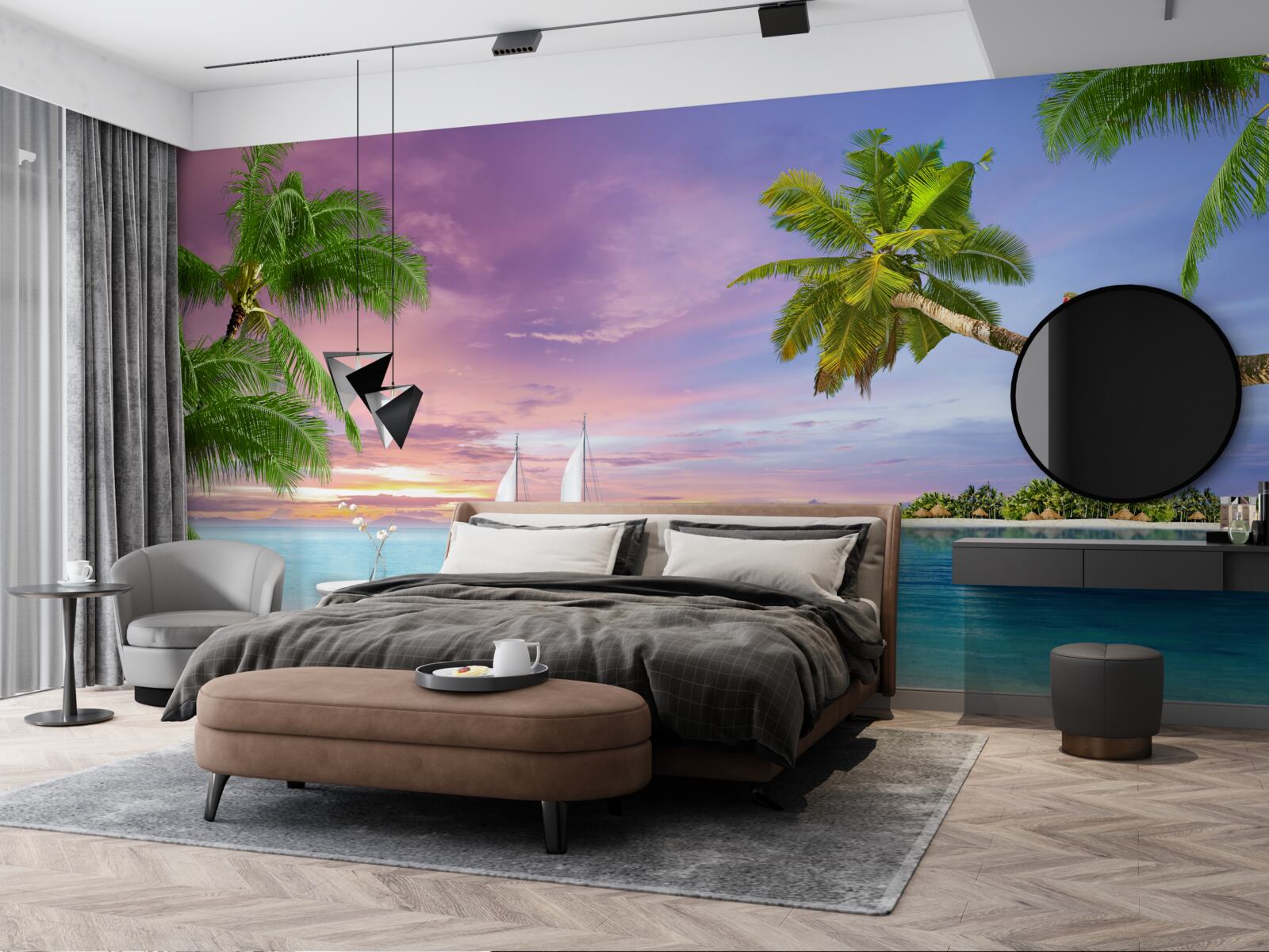 Fototapet iahturi cu vele lângă țărmul mării