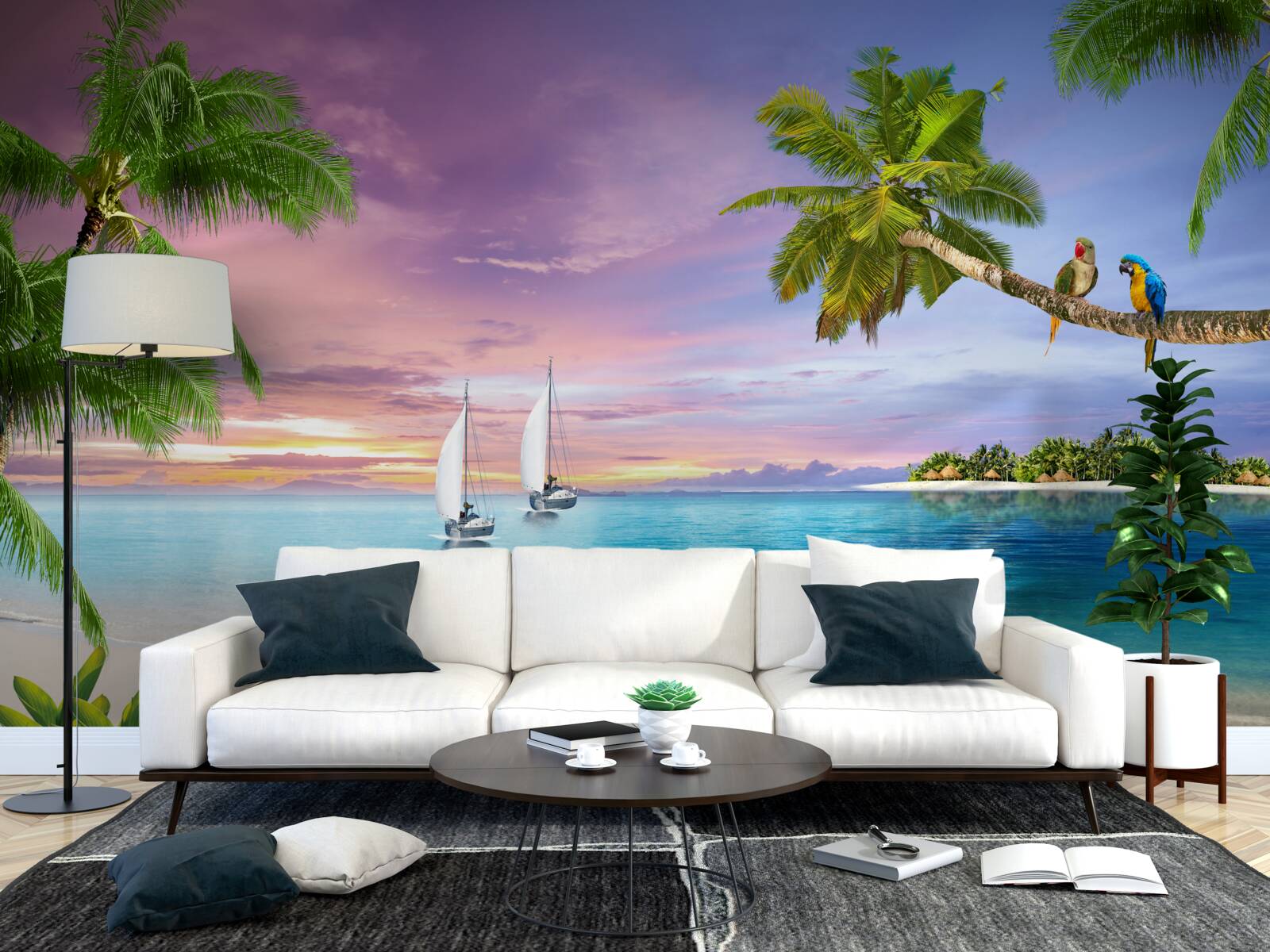 Fototapet iahturi cu vele lângă țărmul mării