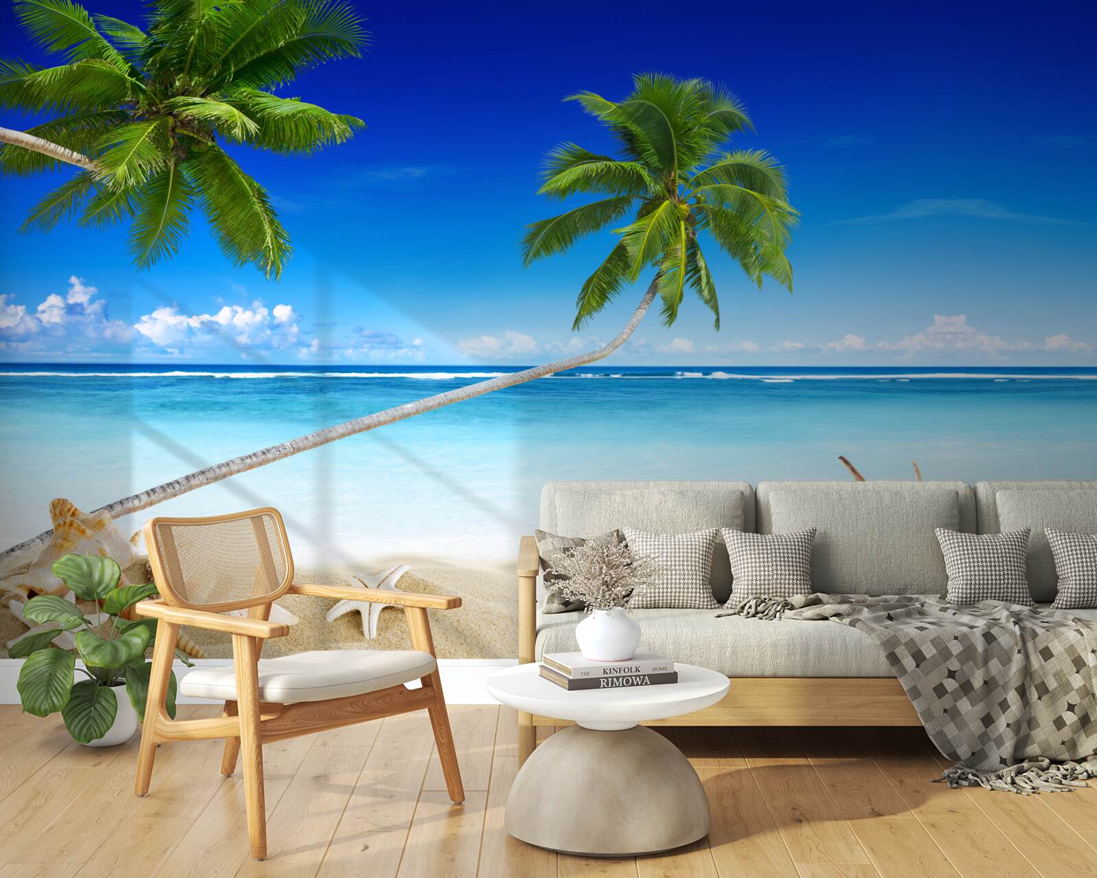 Fototapet plajă tropicală și palmieri unde domnește liniștea