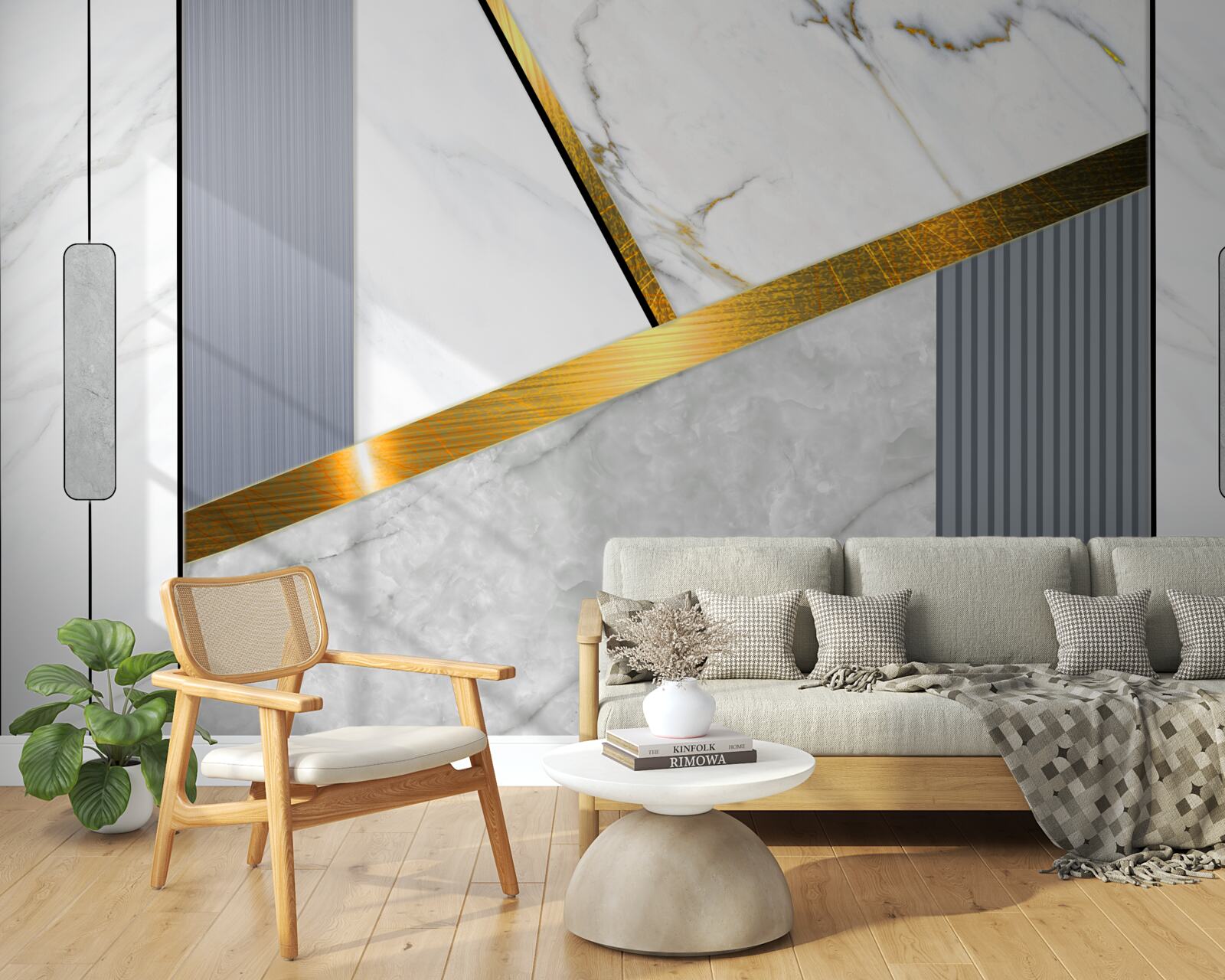 Fototapet îmbinări aurii pe linii verticale