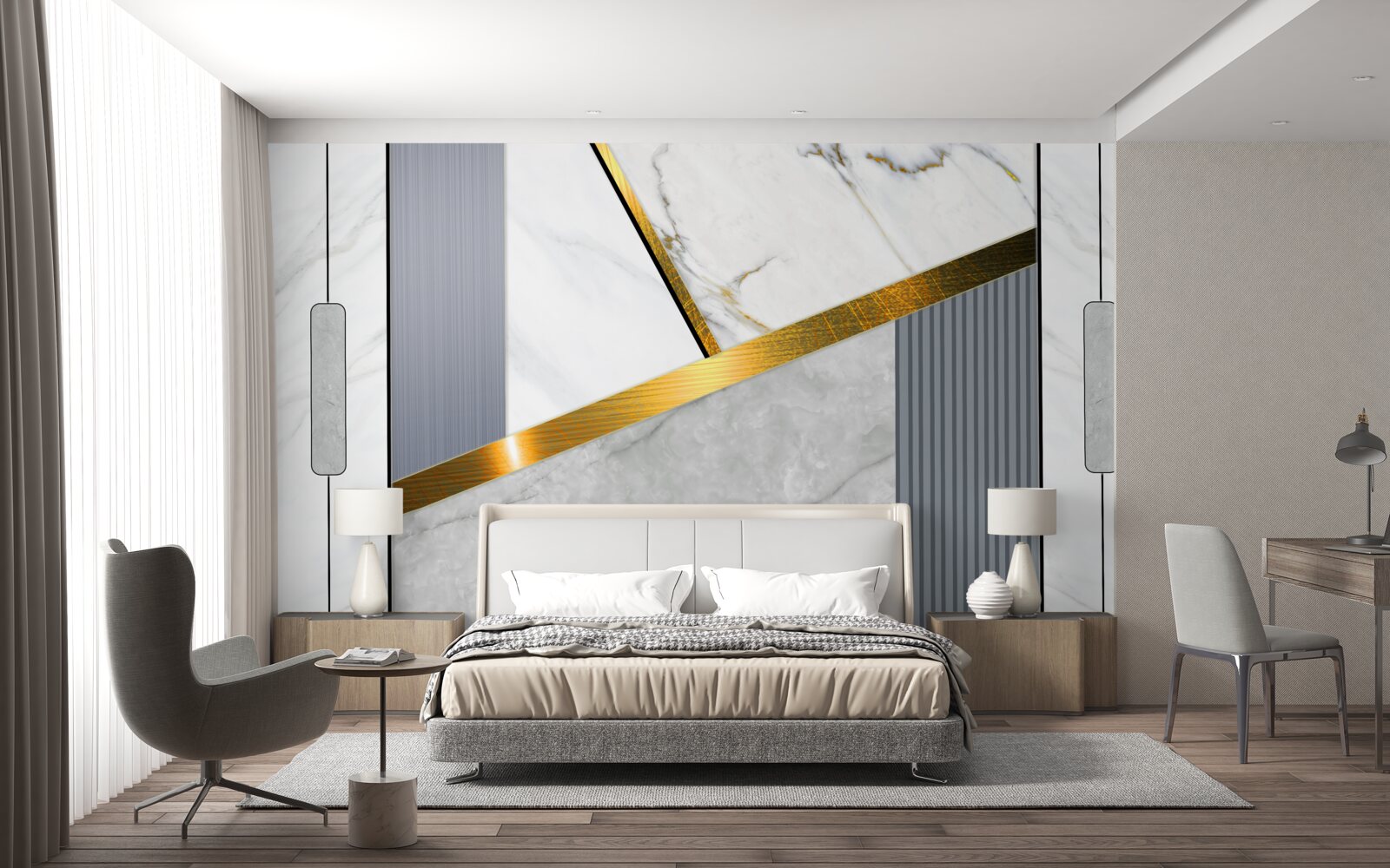 Fototapet îmbinări aurii pe linii verticale