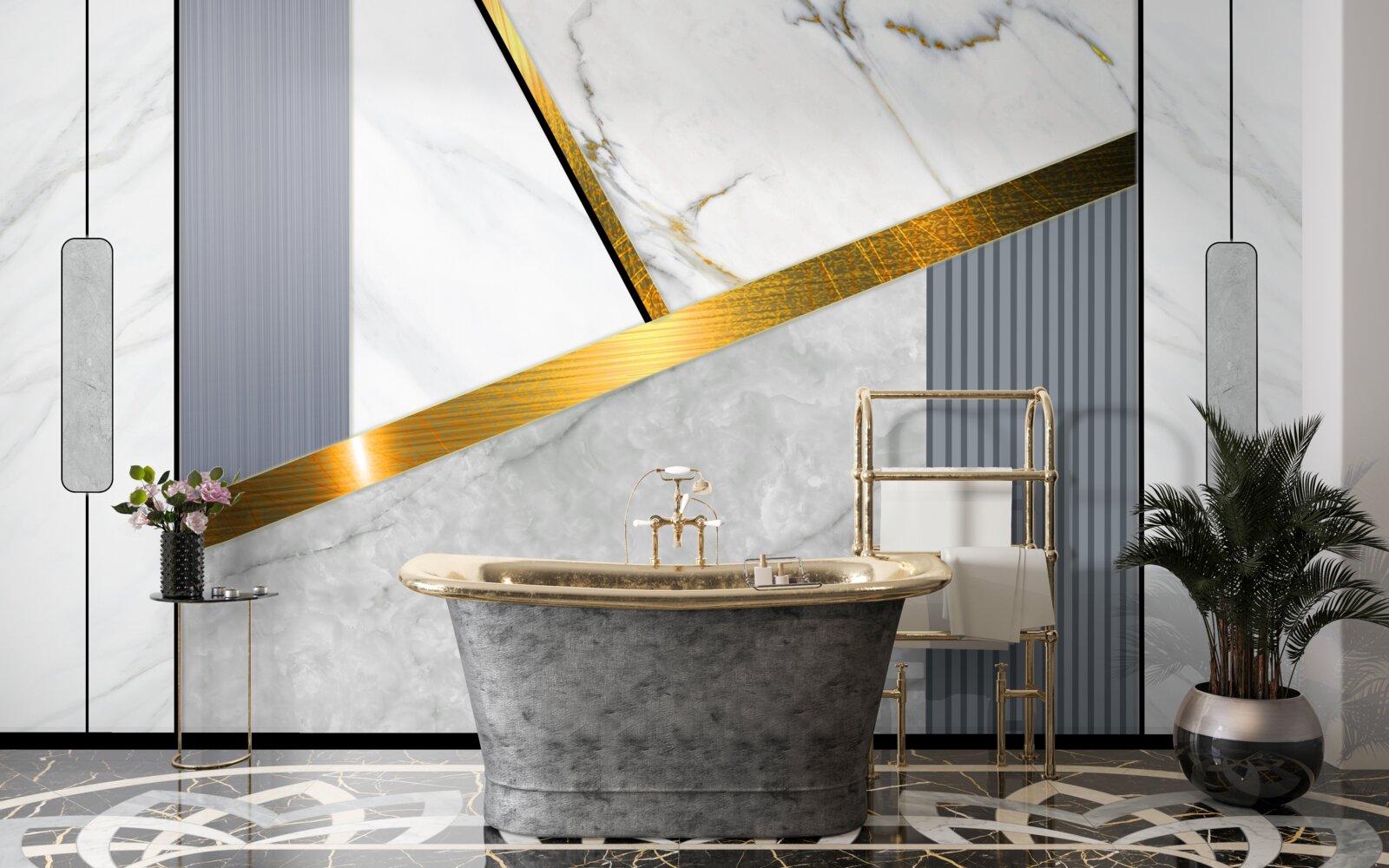 Fototapet îmbinări aurii pe linii verticale