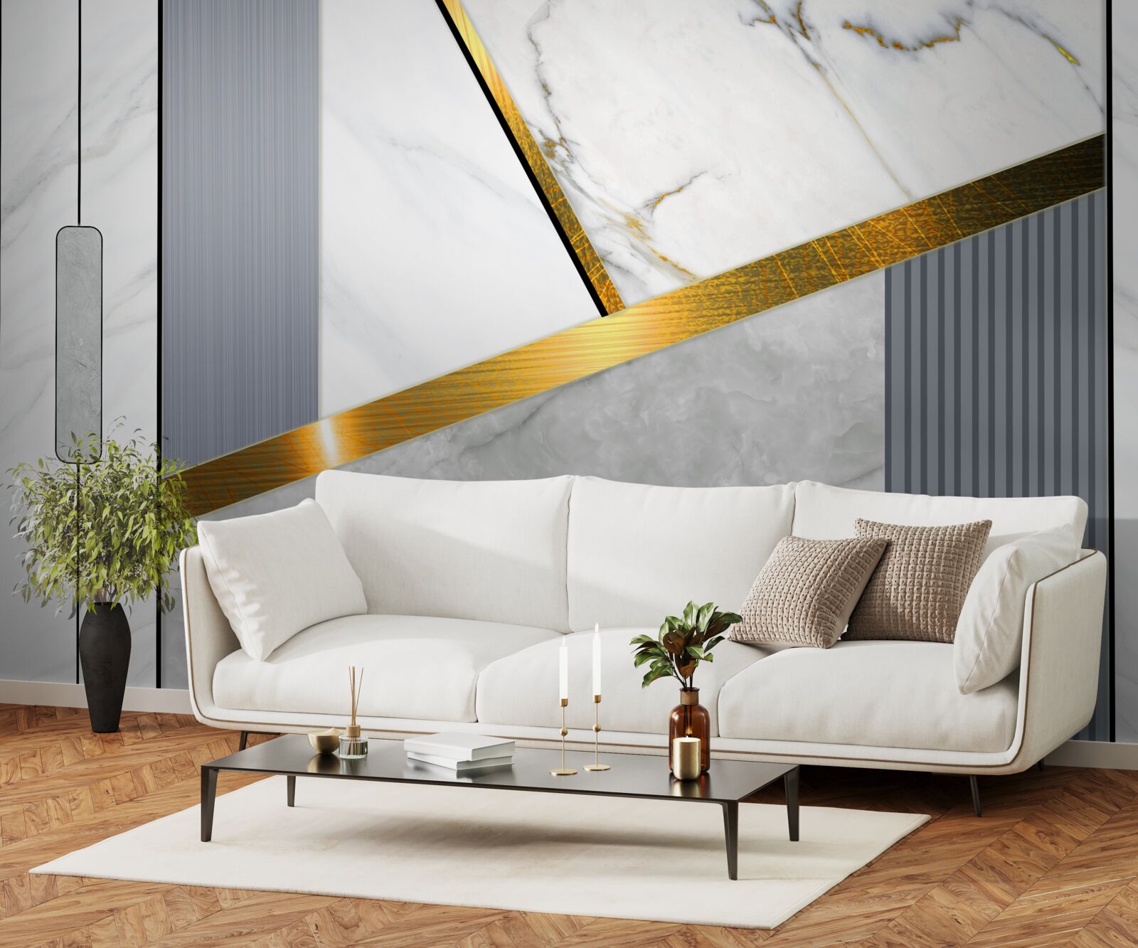Fototapet îmbinări aurii pe linii verticale