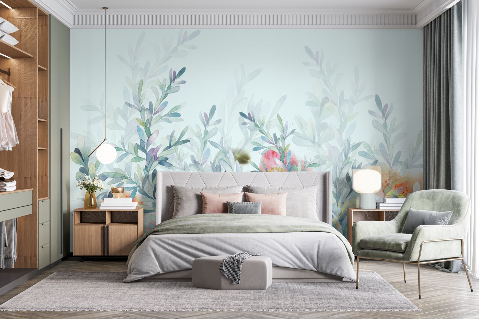 Fototapet flori cu o nuanță delicată, cerească