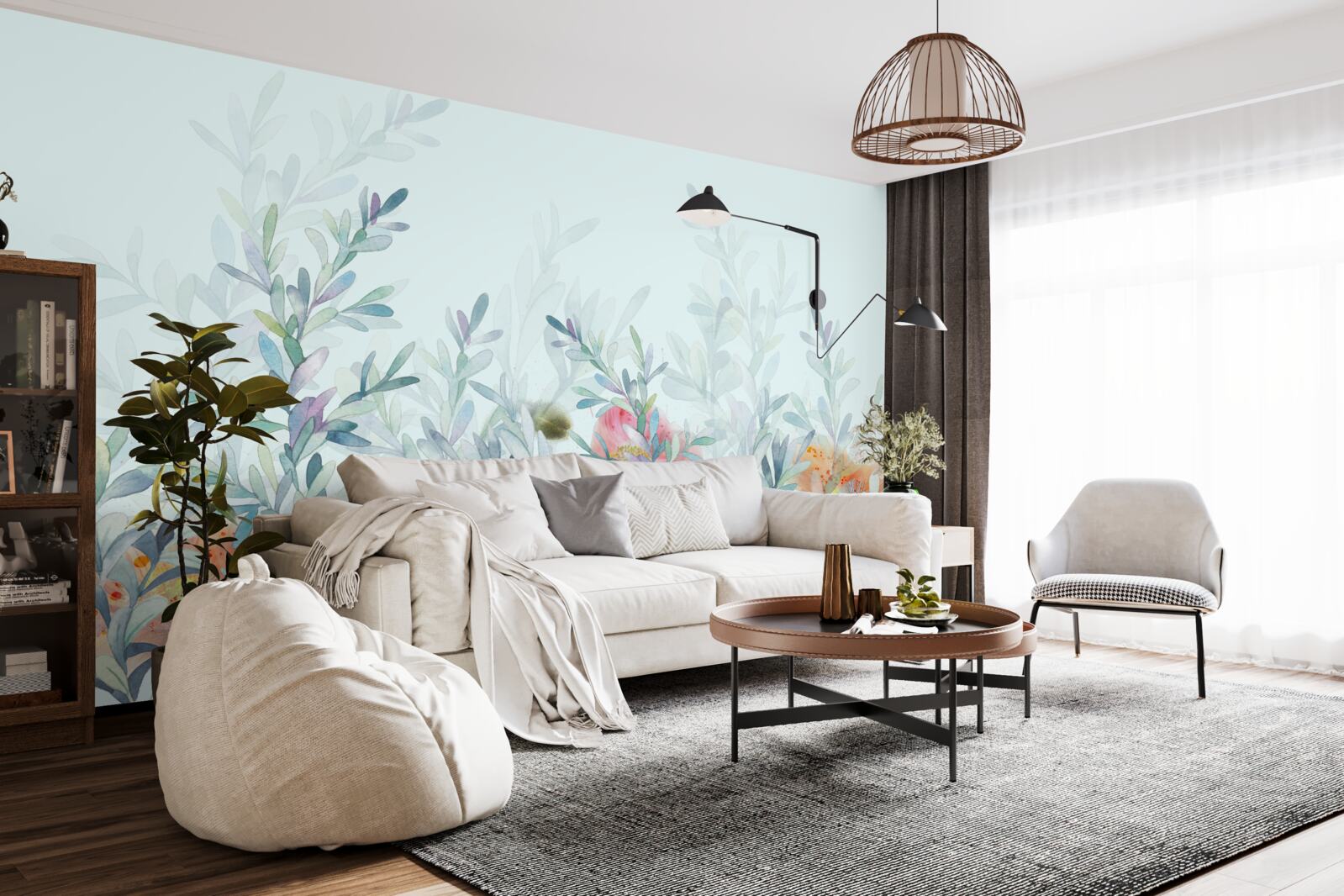 Fototapet flori cu o nuanță delicată, cerească