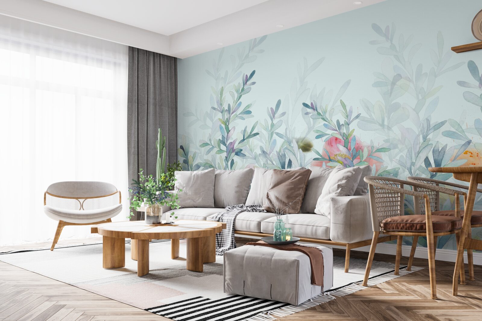 Fototapet flori cu o nuanță delicată, cerească