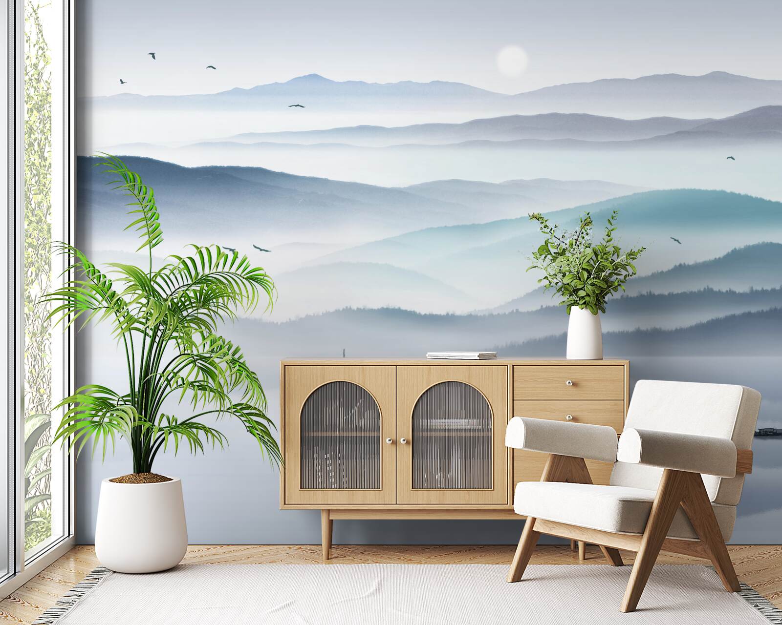 Fototapet vine ceața, acoperind râul de munte cu un văl gros