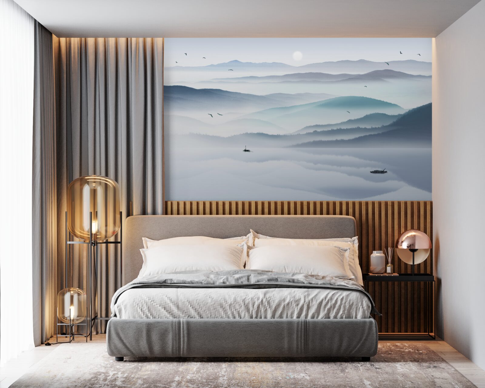 Fototapet vine ceața, acoperind râul de munte cu un văl gros