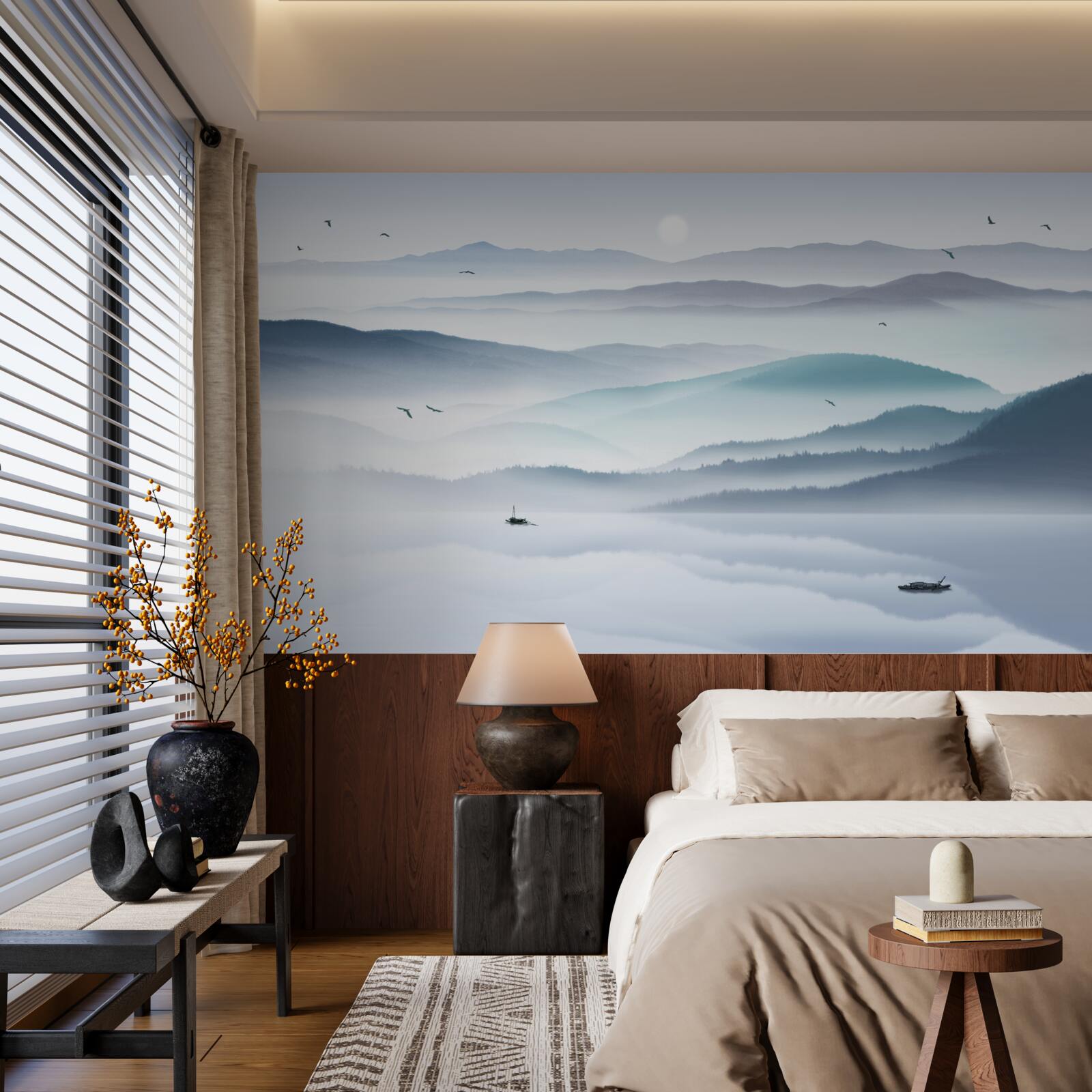 Fototapet vine ceața, acoperind râul de munte cu un văl gros