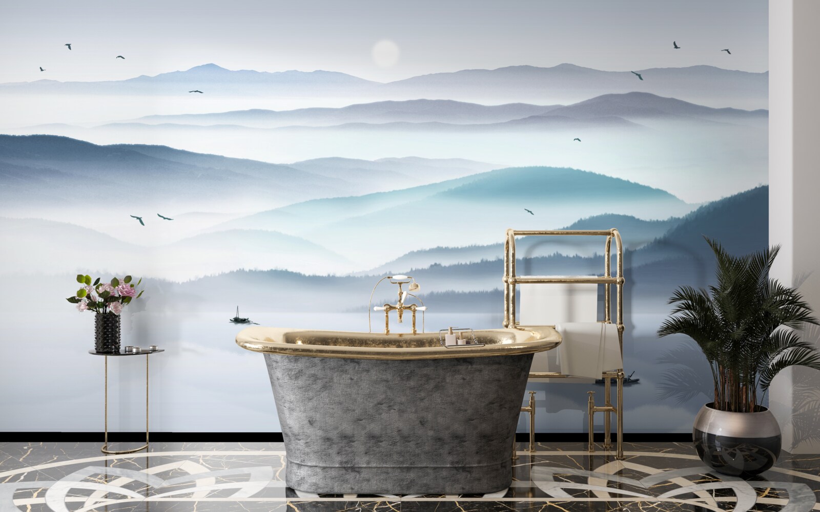 Fototapet vine ceața, acoperind râul de munte cu un văl gros