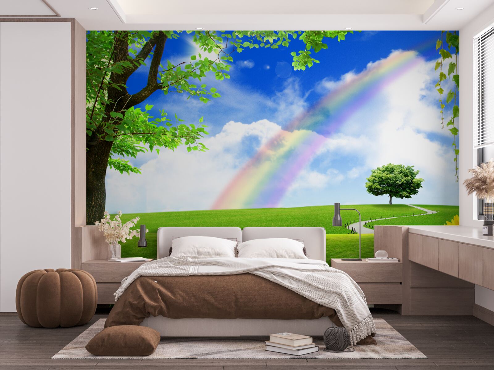 Fototapet strălucire colorată peste o poiană verde