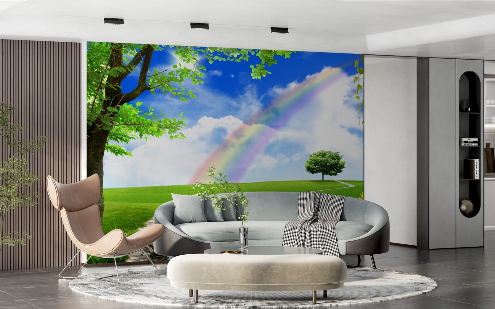 Fototapet strălucire colorată peste o poiană verde