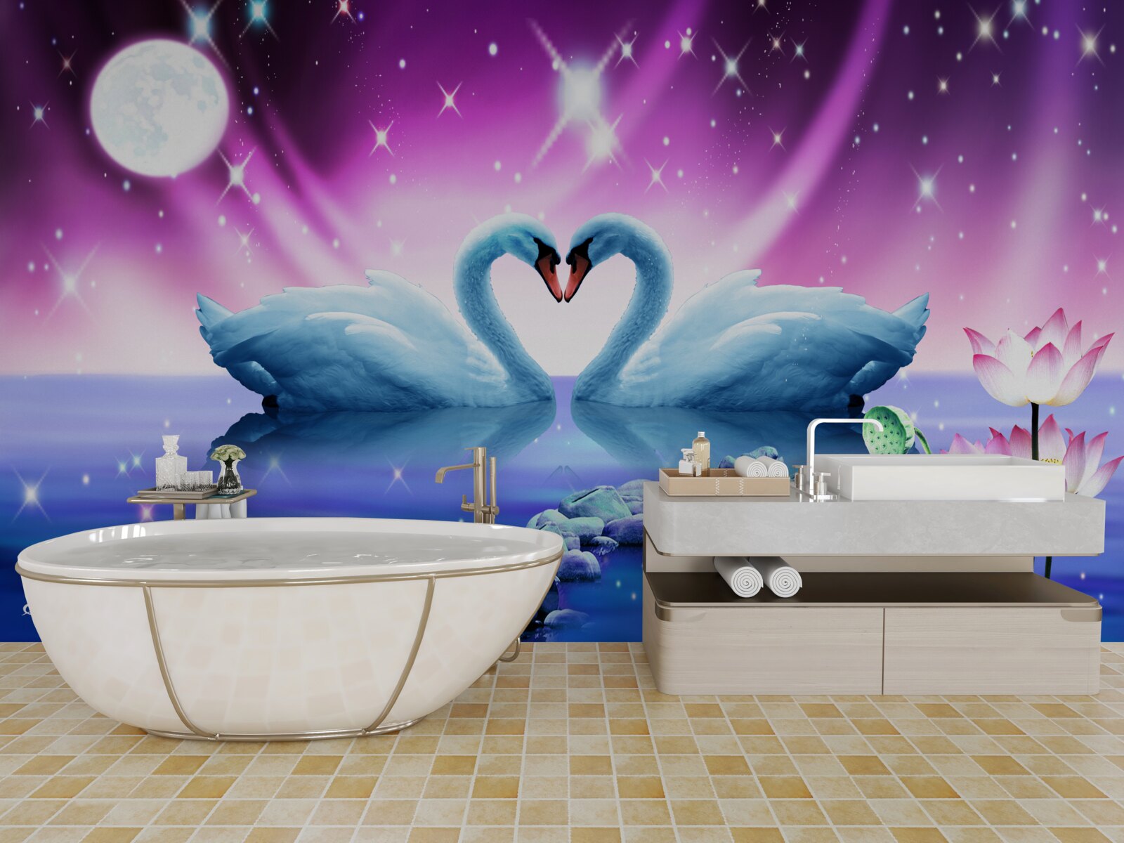 Fototapet lebedele îndrăgostite formează o inimă