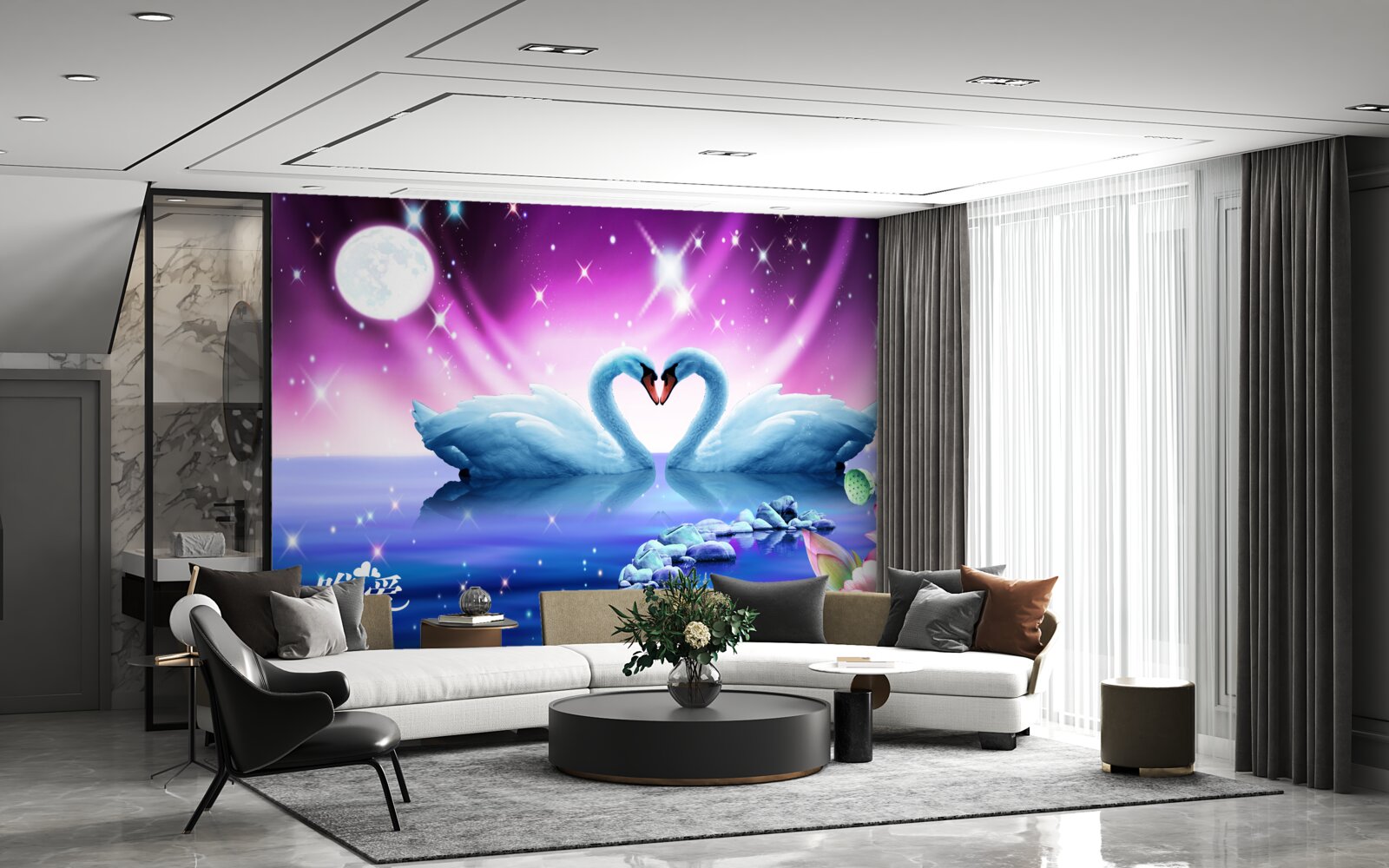 Fototapet lebedele îndrăgostite formează o inimă