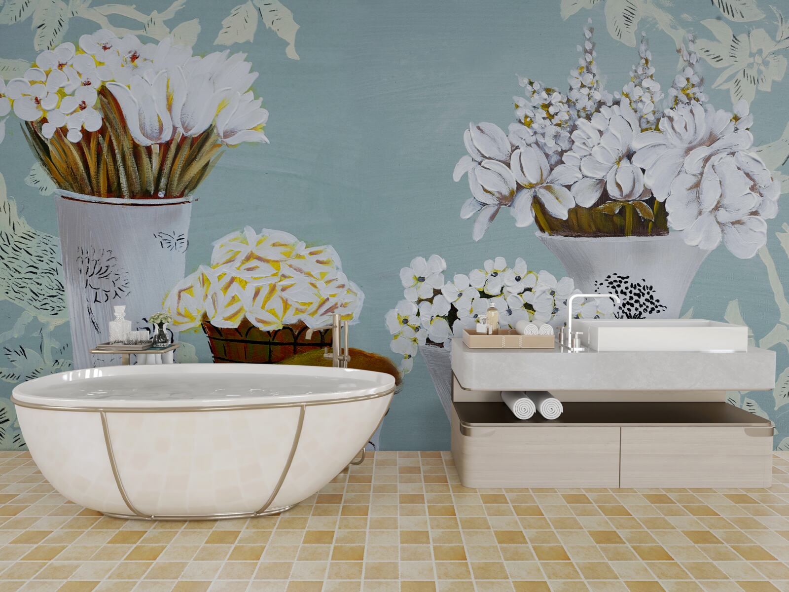 Fototapet vaze cu buchete de flori