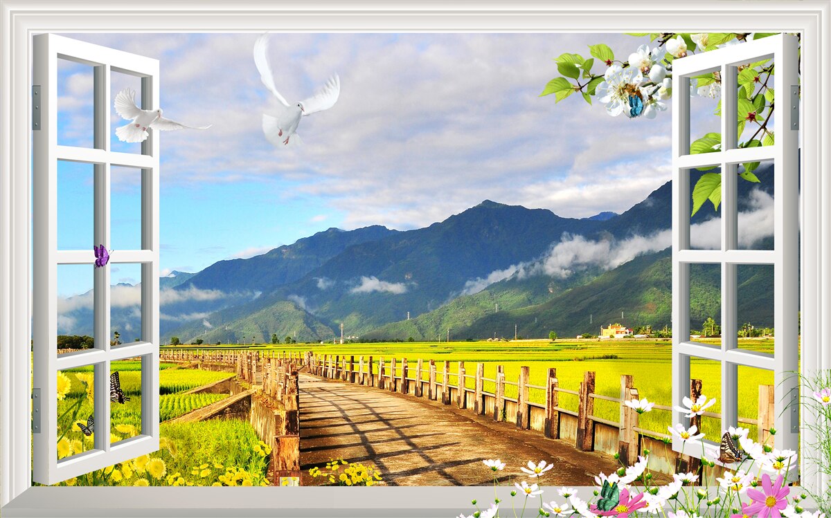 Fototapet vedere de la fereastra de pe panorama de munte