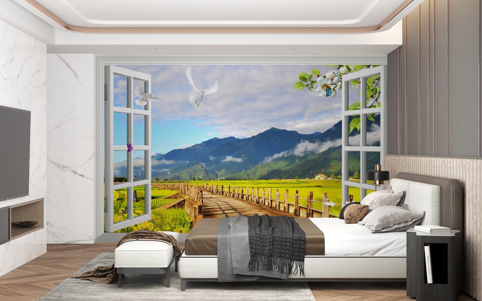 Fototapet vedere de la fereastra de pe panorama de munte