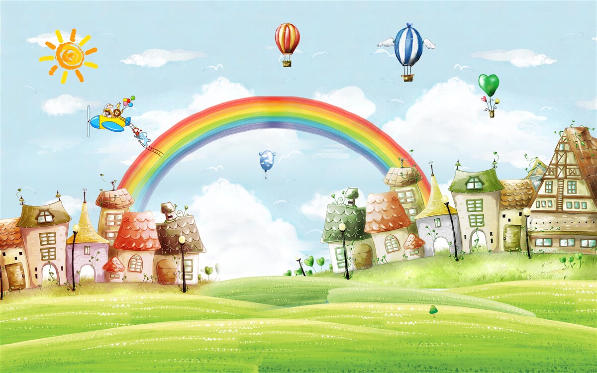 Fototapet orașul colorat este decorat cu curcubee