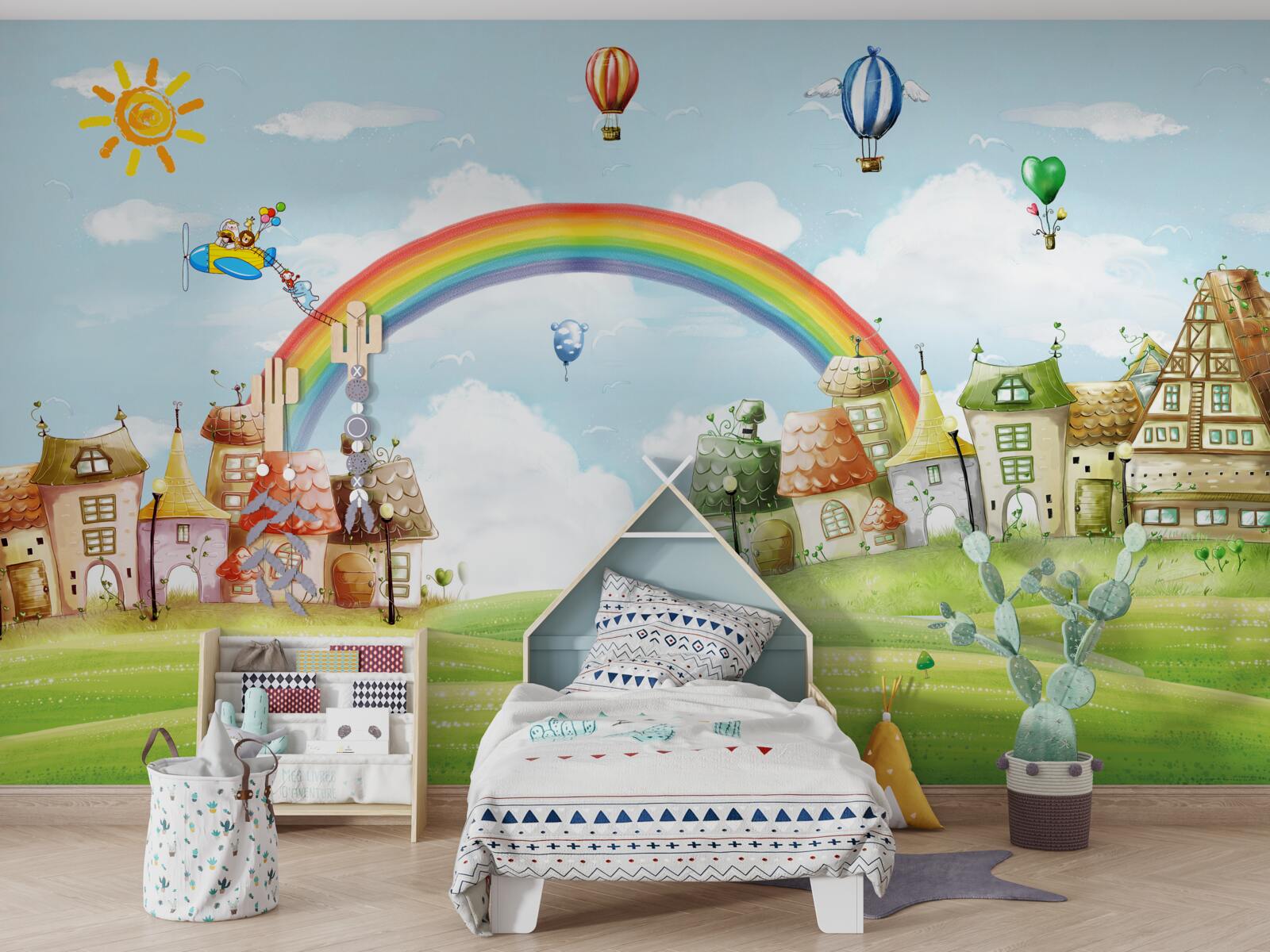 Fototapet orașul colorat este decorat cu curcubee