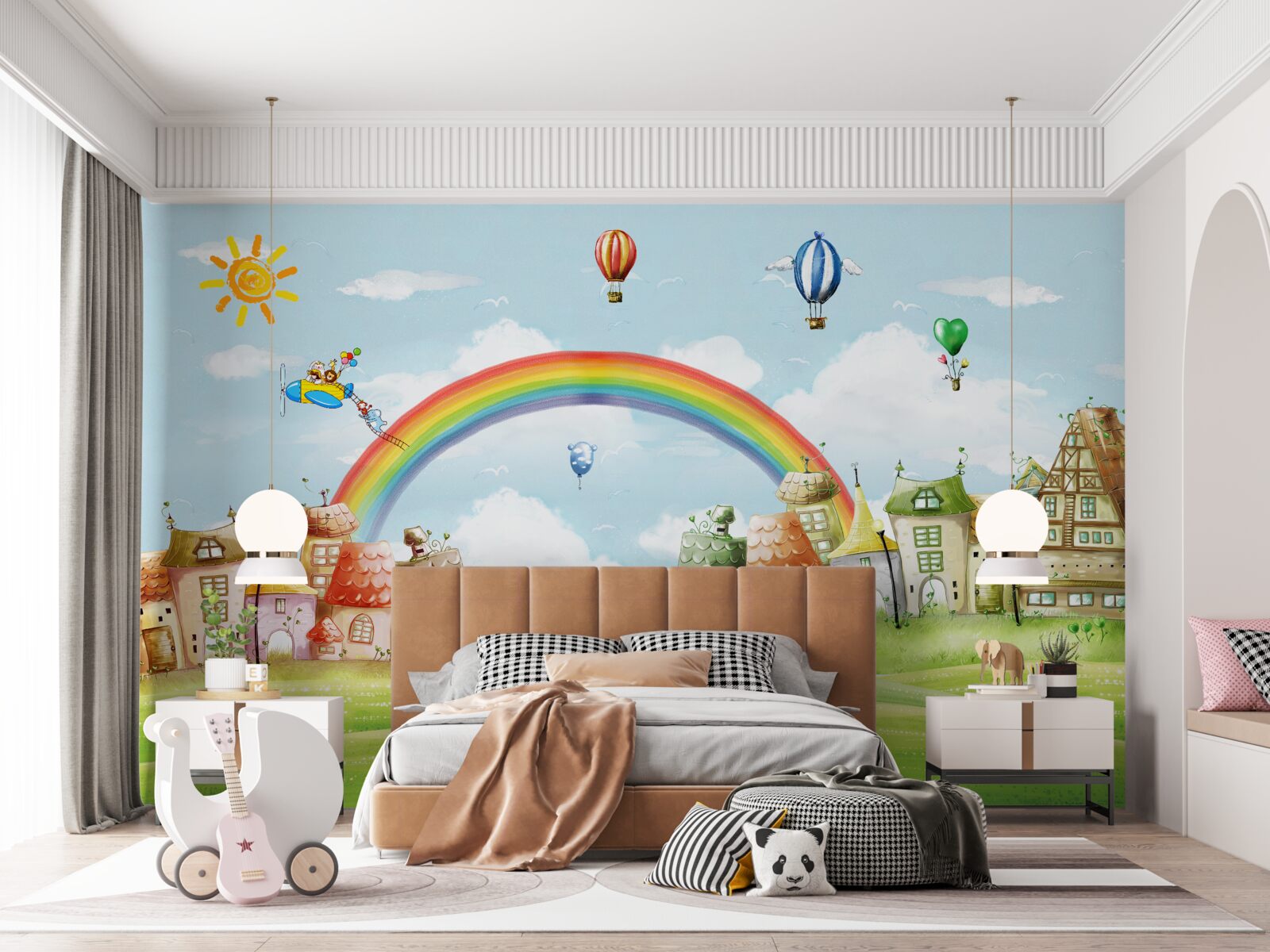 Fototapet orașul colorat este decorat cu curcubee