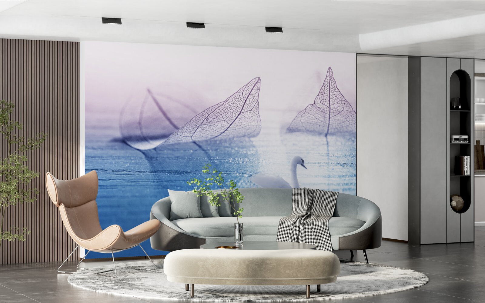 Fototapet Lebăda albă ca zăpada împodobește apa calmă