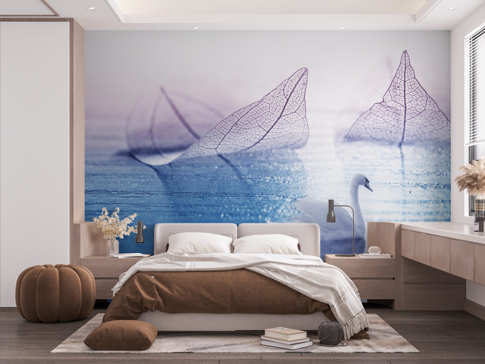 Fototapet Lebăda albă ca zăpada împodobește apa calmă