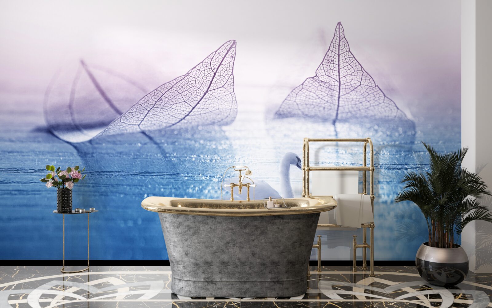 Fototapet Lebăda albă ca zăpada împodobește apa calmă