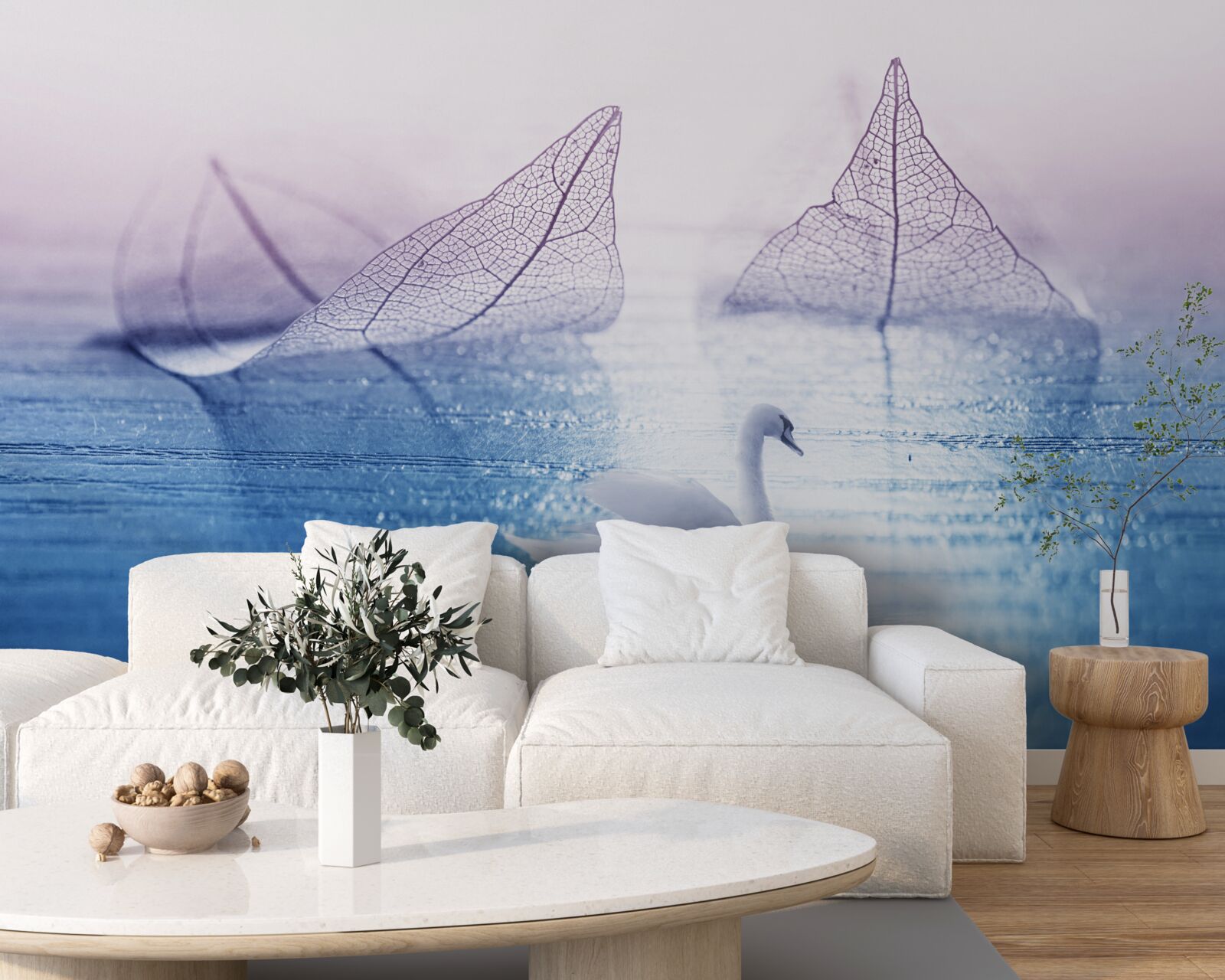 Fototapet Lebăda albă ca zăpada împodobește apa calmă