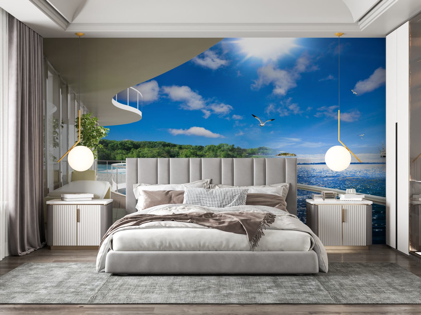 Fototapet balcon lângă o cascadă uriașă