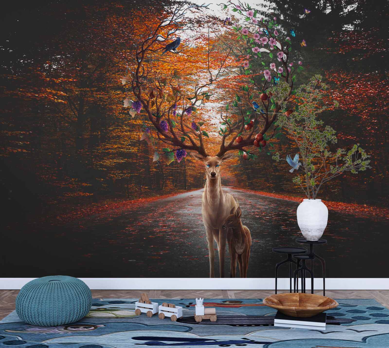 Fototapet perioada de toamnă și coarnele perfecte ale căprioarelor adulte