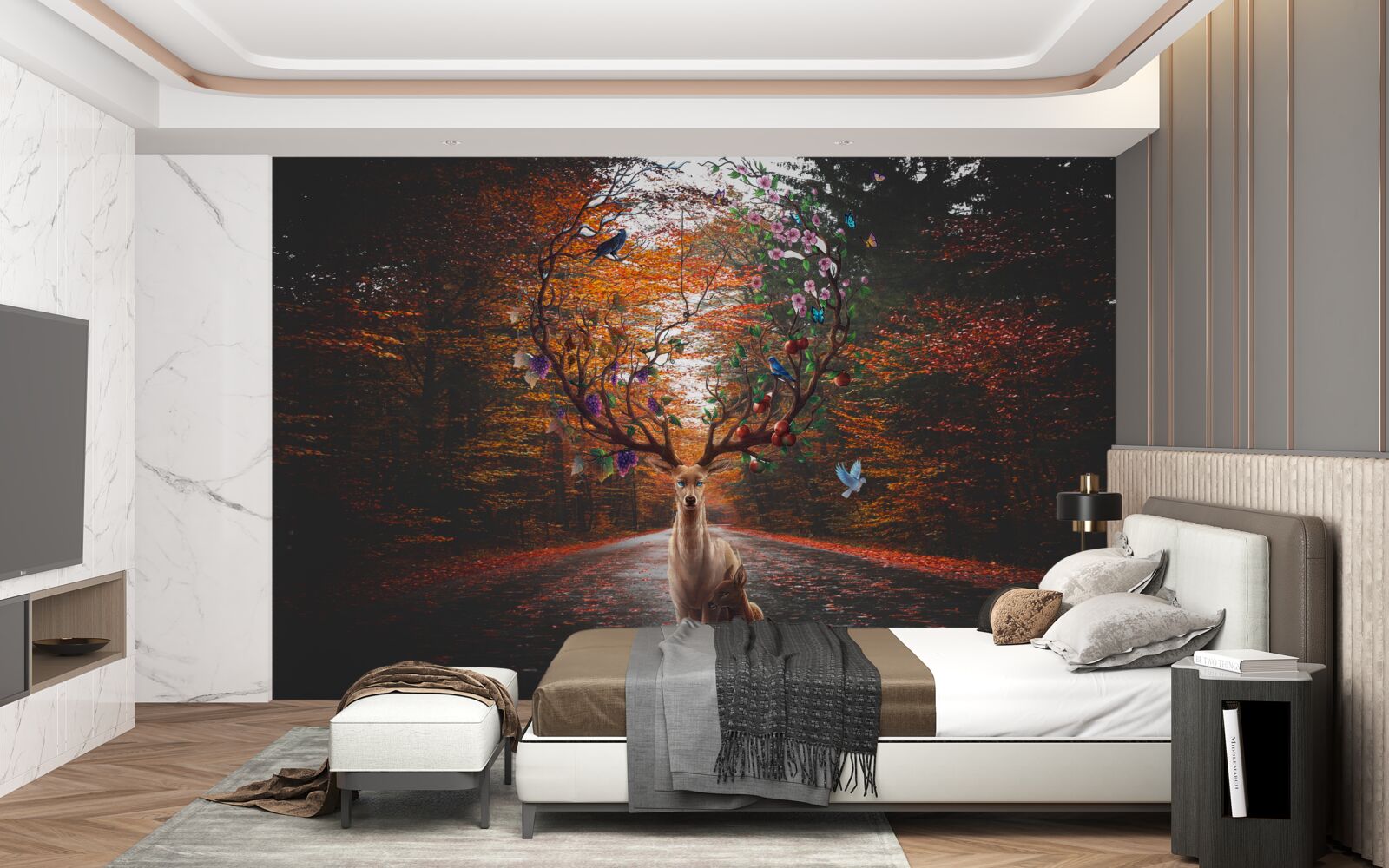 Fototapet perioada de toamnă și coarnele perfecte ale căprioarelor adulte