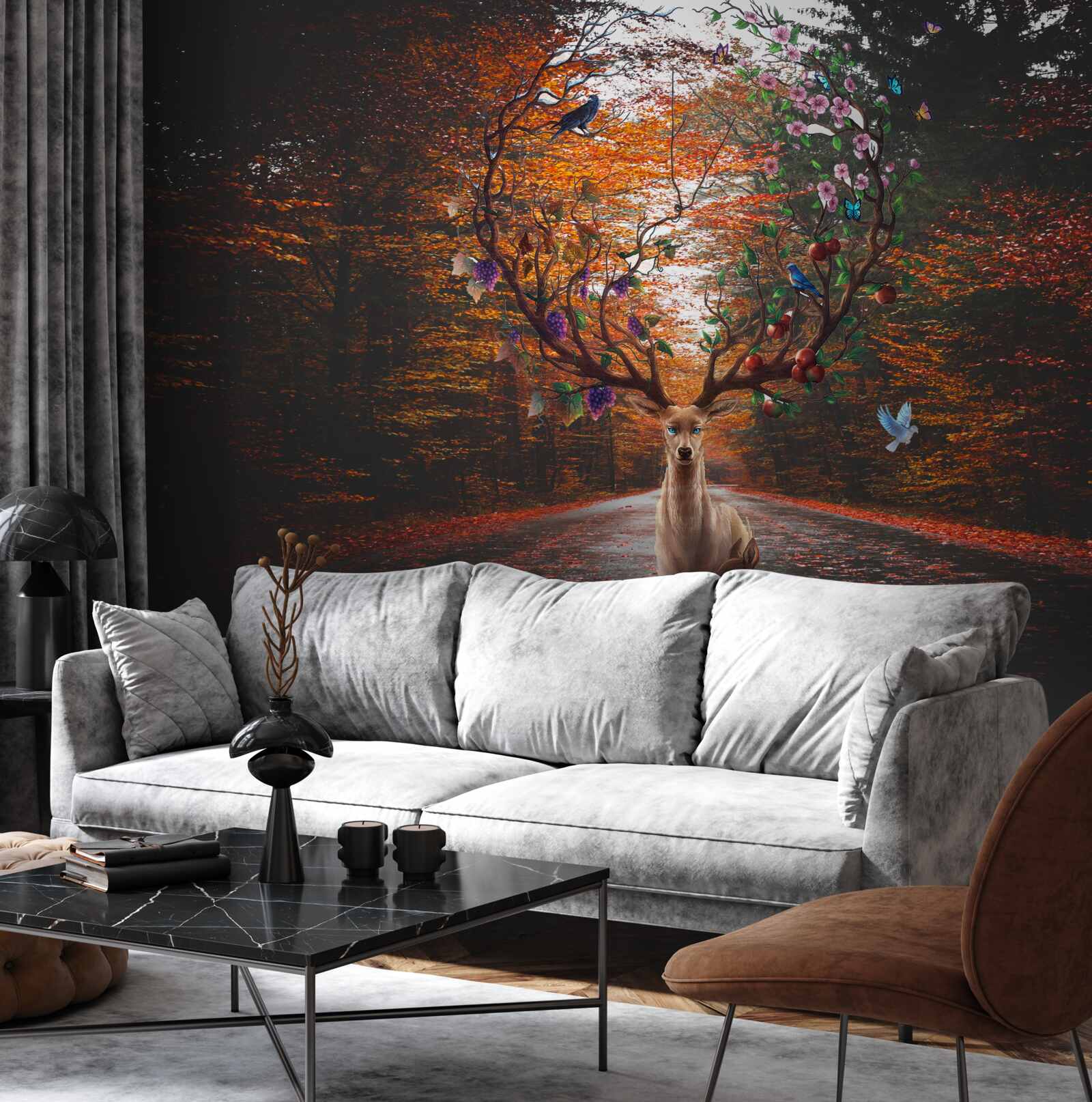 Fototapet perioada de toamnă și coarnele perfecte ale căprioarelor adulte