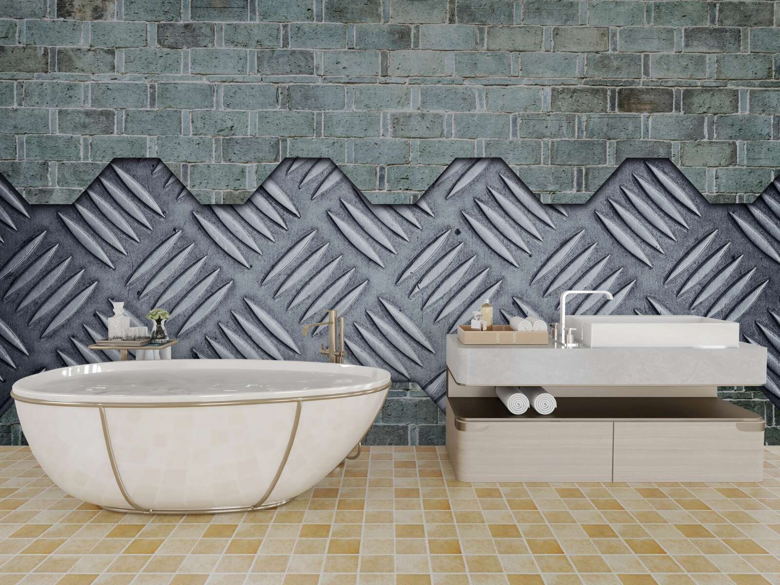 Fototapet perete din cărămidă cu foiță de aluminiu