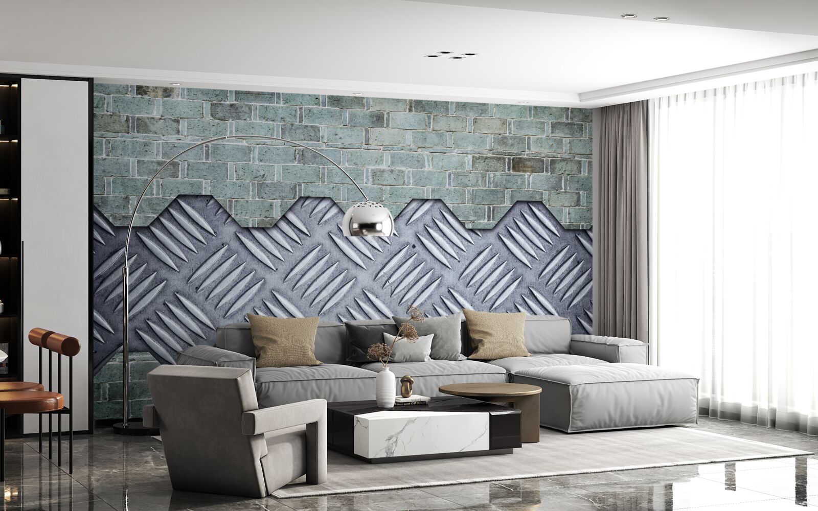 Fototapet perete din cărămidă cu foiță de aluminiu