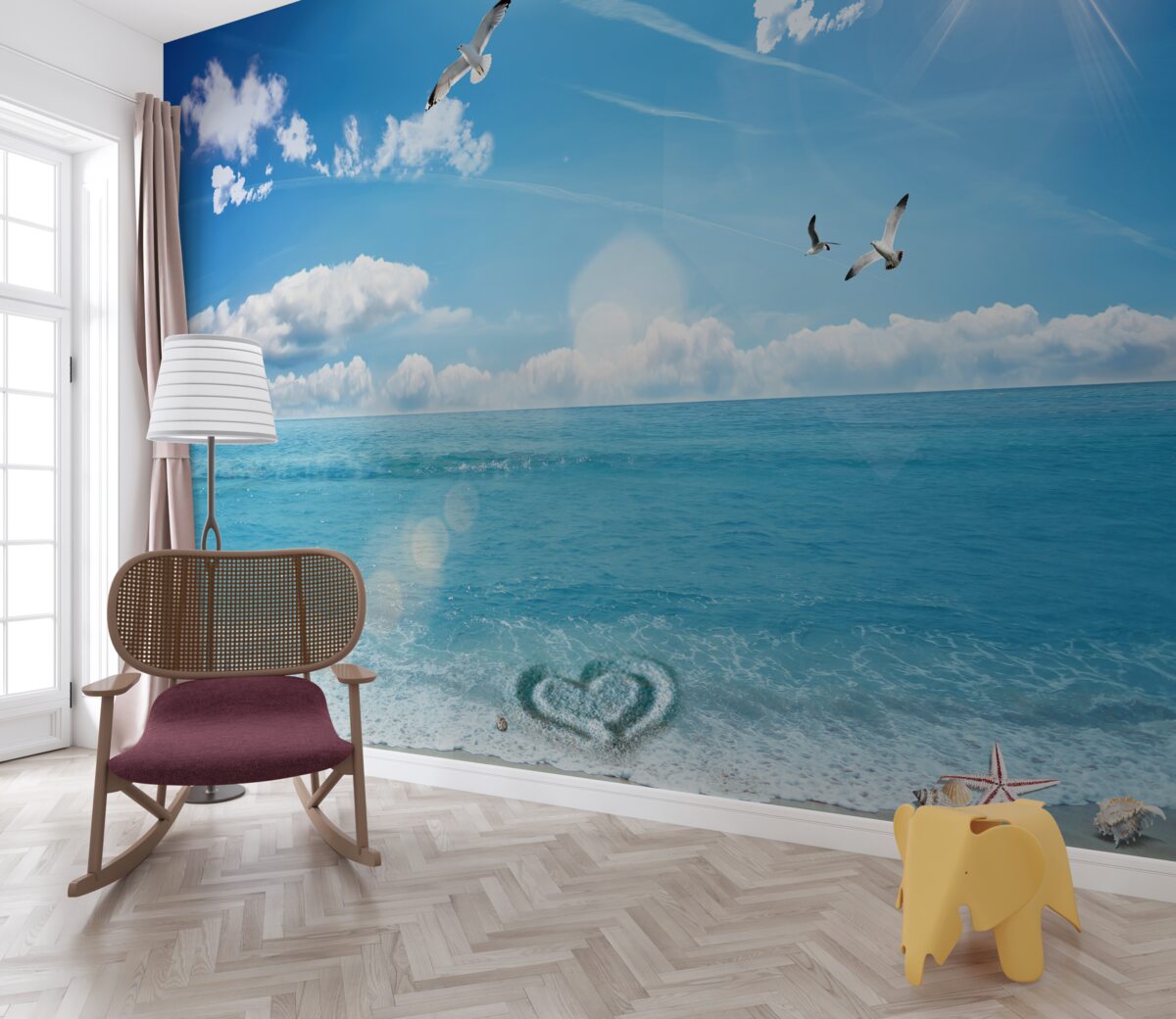 Fototapet pescăruși pe valuri albastre