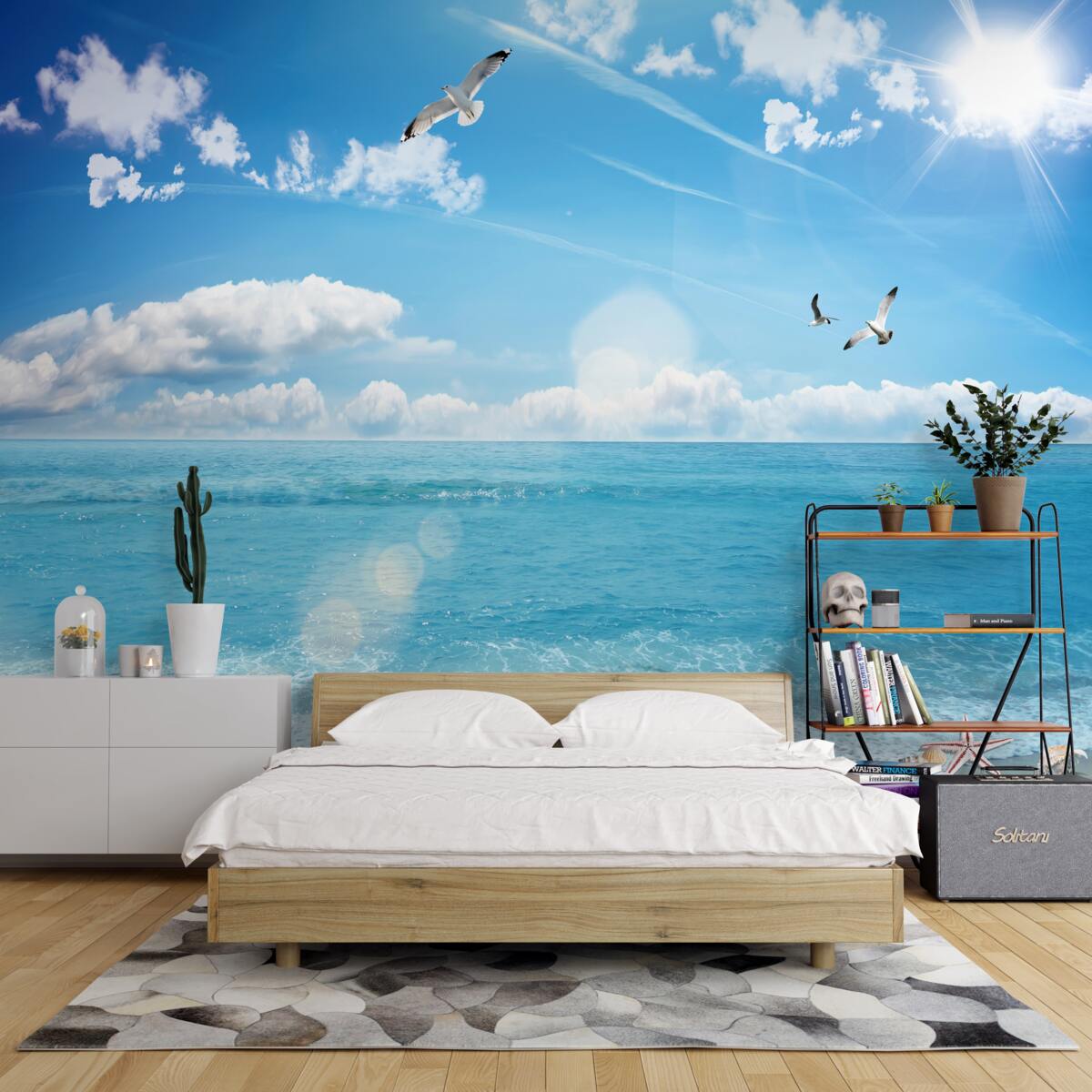 Fototapet pescăruși pe valuri albastre