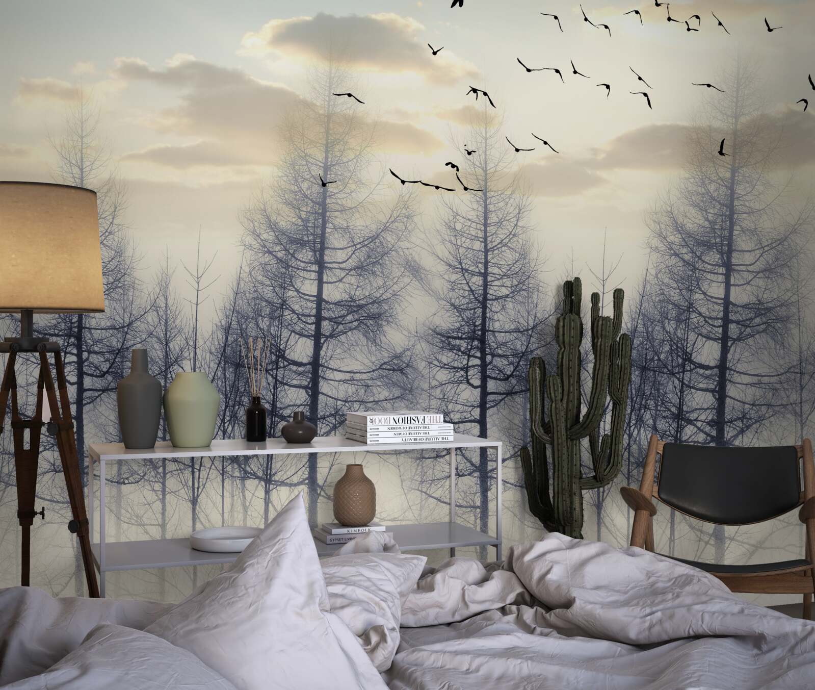 Fototapet zori timpurii în păduri cețoase