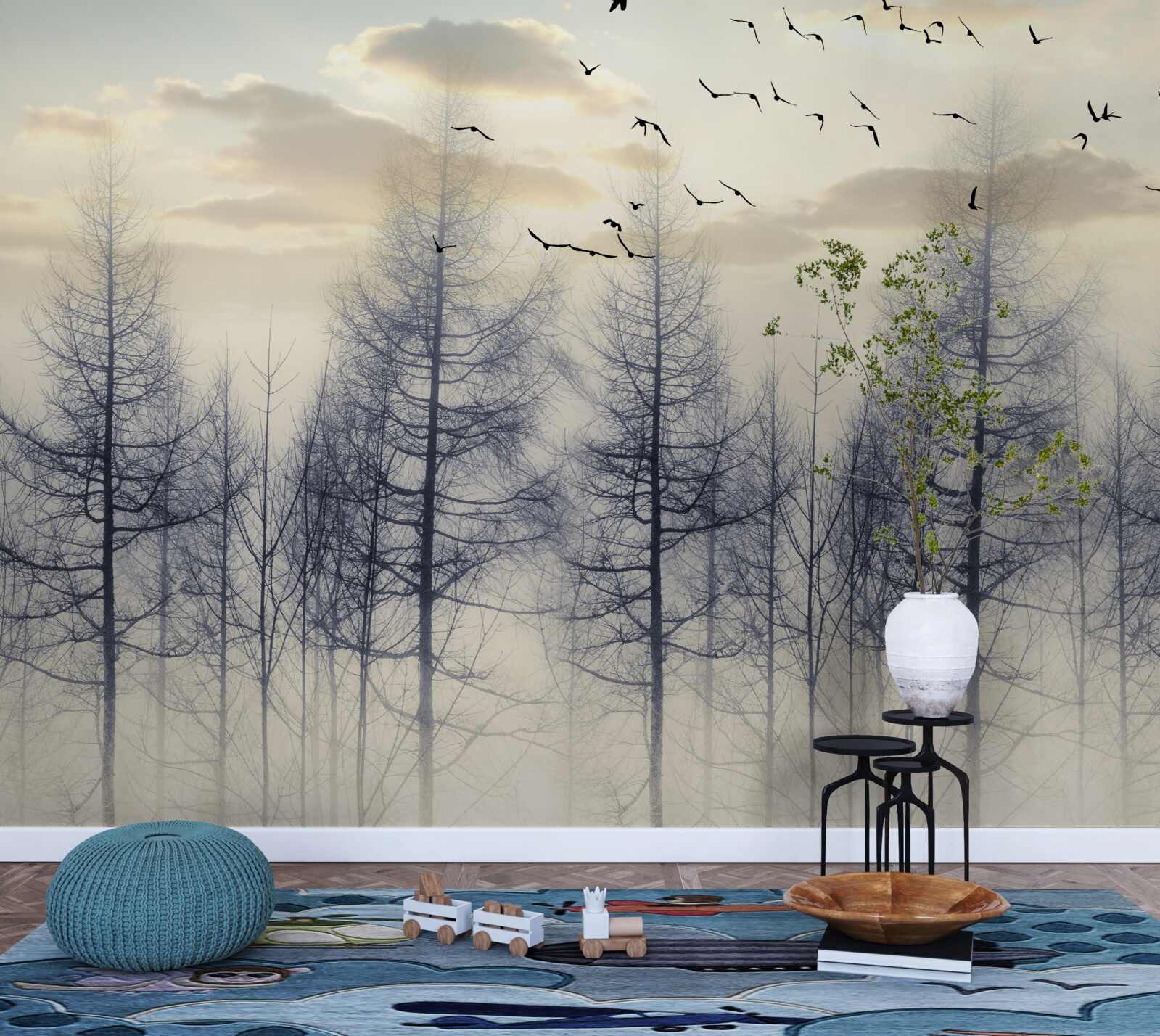 Fototapet zori timpurii în păduri cețoase