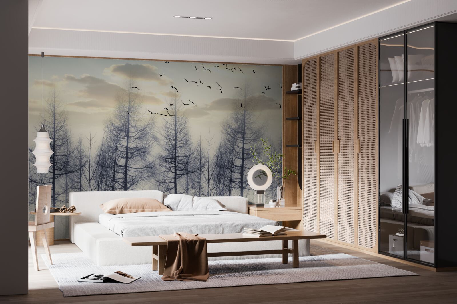 Fototapet zori timpurii în păduri cețoase