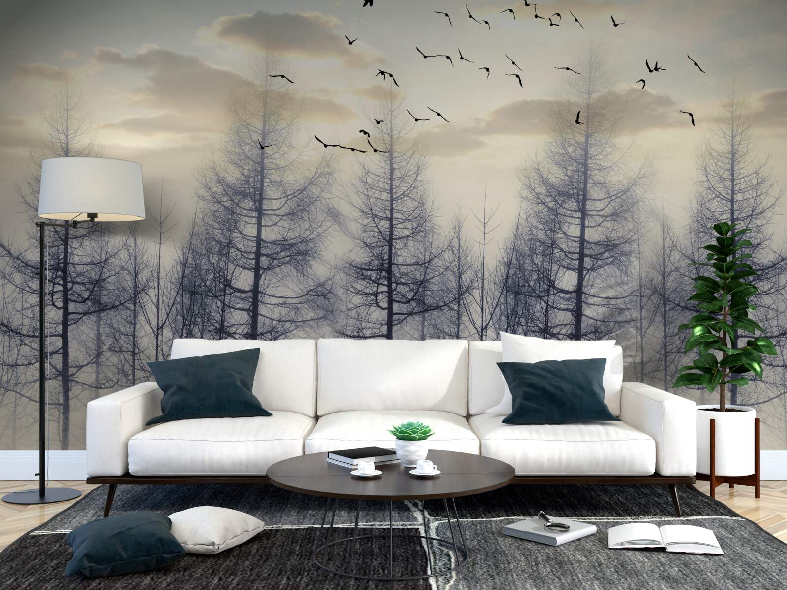 Fototapet zori timpurii în păduri cețoase