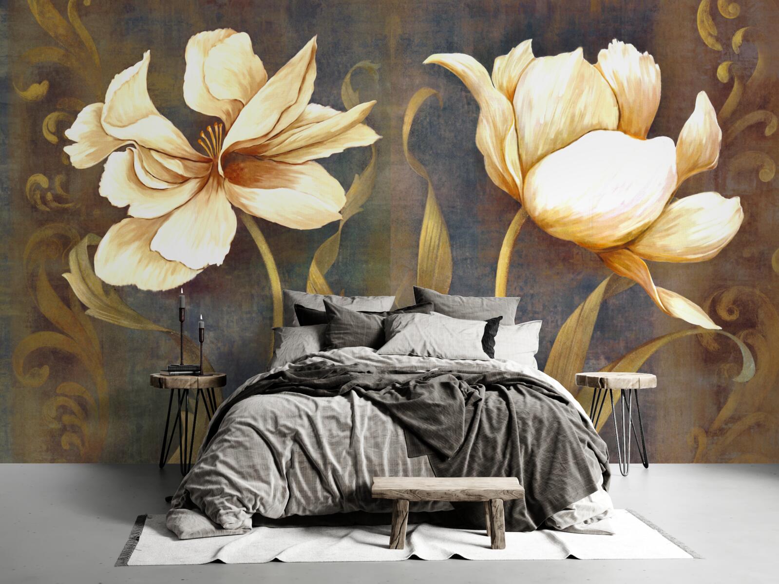 Fototapet două flori mari bej