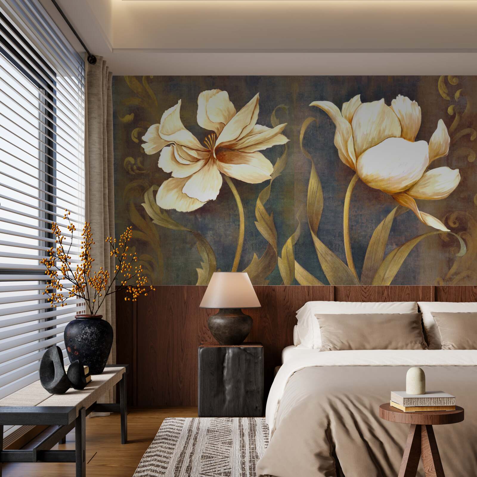 Fototapet două flori mari bej