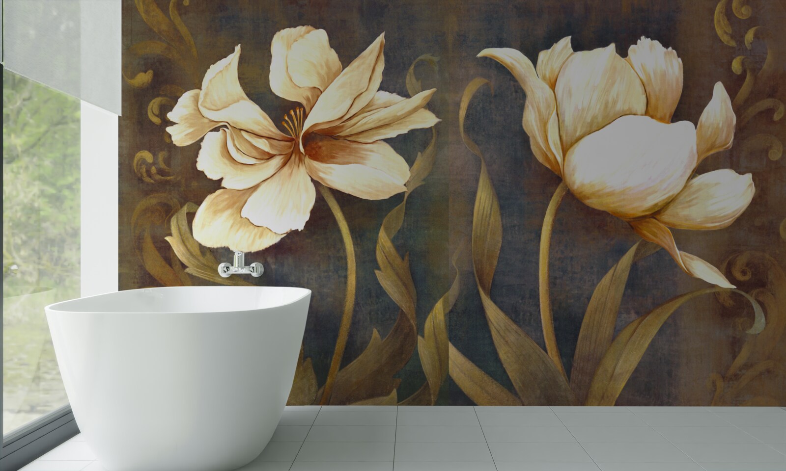 Fototapet două flori mari bej