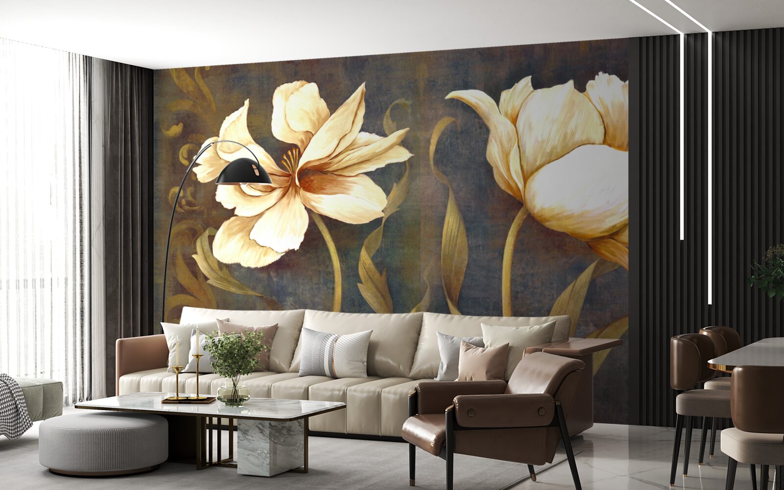 Fototapet două flori mari bej