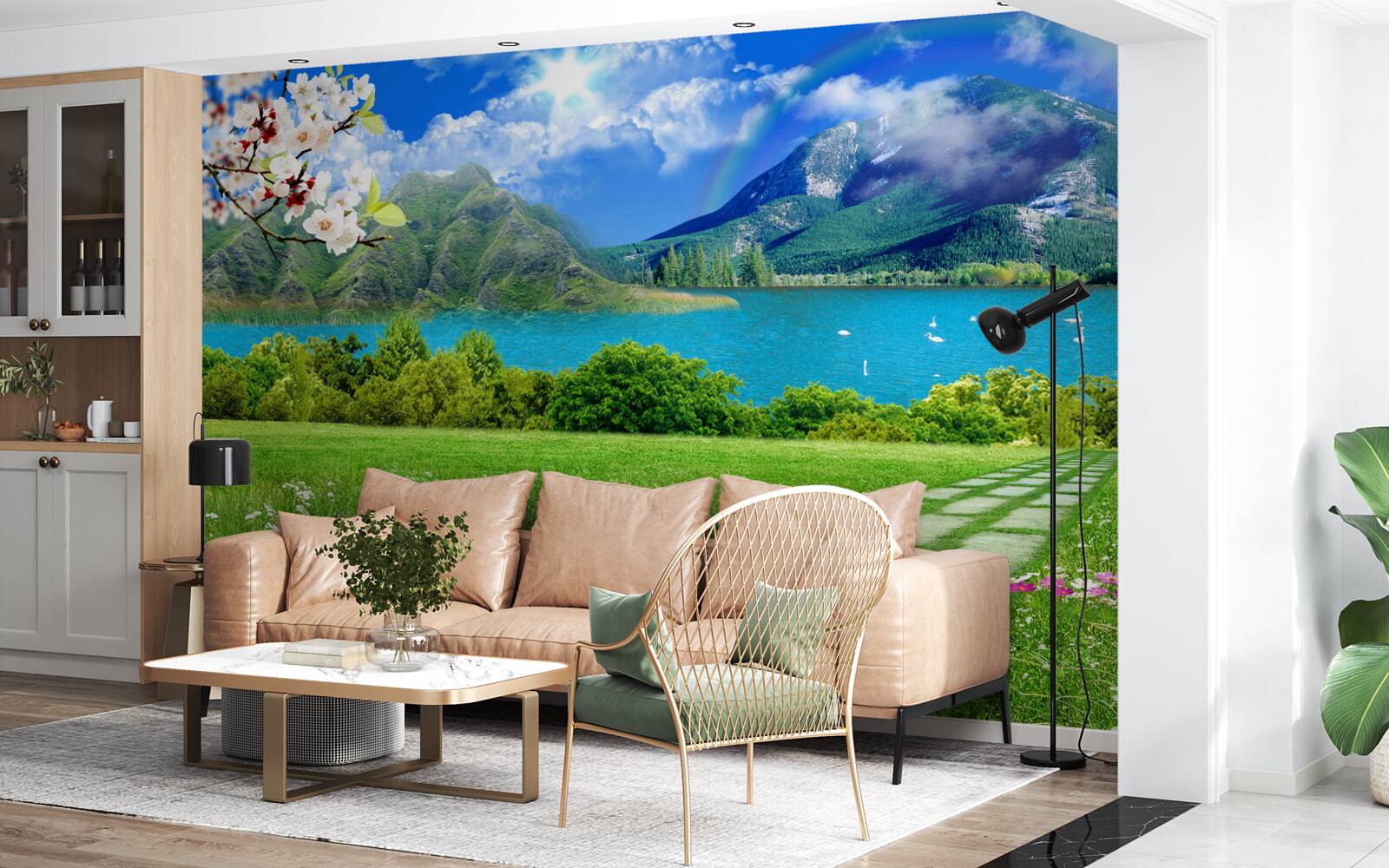 Fototapet vedere fascinantă a unui lac de munte în timpul verii