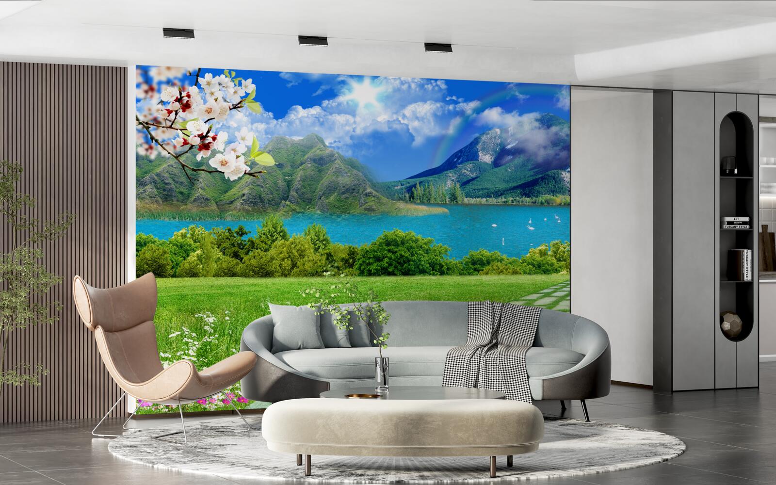 Fototapet vedere fascinantă a unui lac de munte în timpul verii