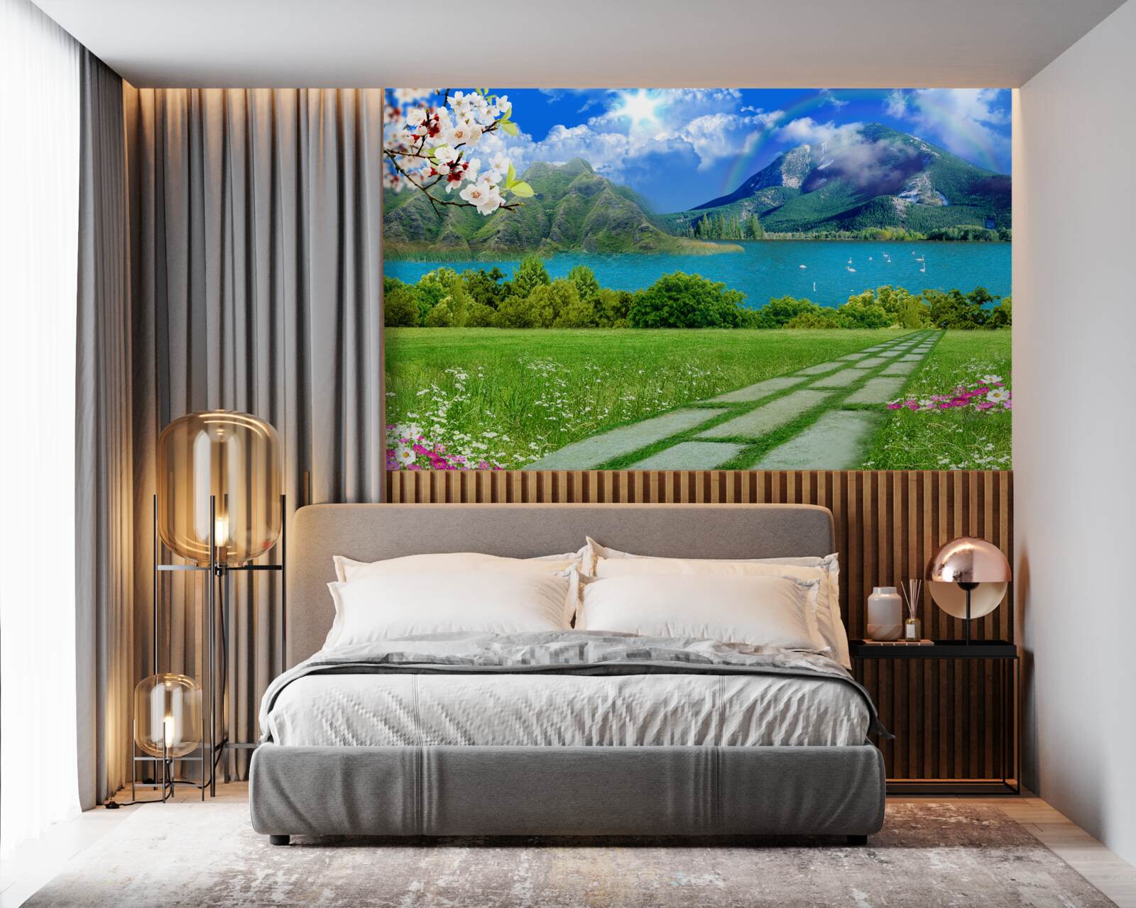 Fototapet vedere fascinantă a unui lac de munte în timpul verii